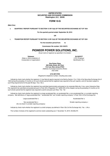 Thumbnail Pioneer Power Solutions 10-Q Quarterly Report FY 