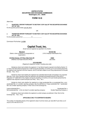 Miniature Blackstone Mortgage Trust
 10-Q Rapport trimestriel 2012 