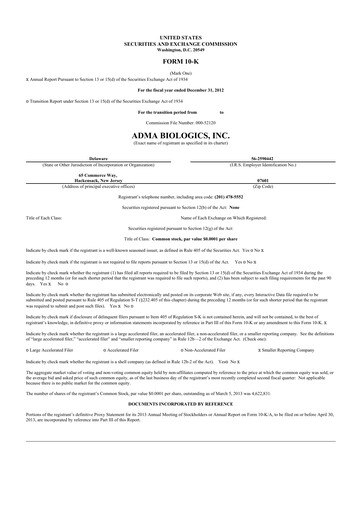 Thumbnail ADMA Biologics
 10-K Annual Report 2012