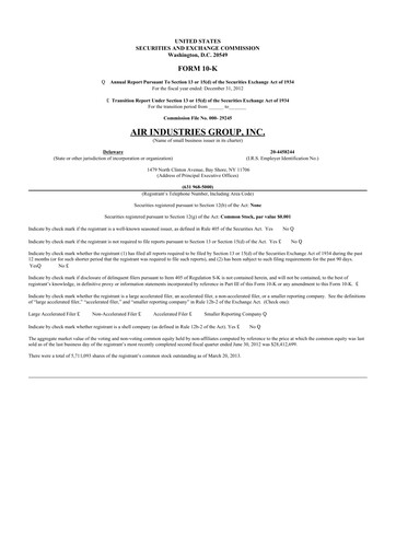 Thumbnail Air Industries Group 10-K Annual Report 2012