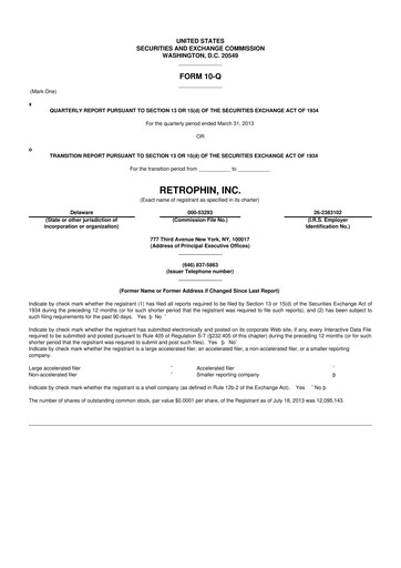 Vorschaubild Travere Therapeutics 10-Q Quartalsbericht 2013 
