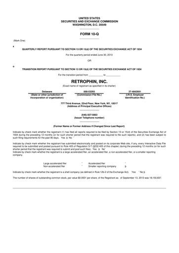 Vorschaubild Travere Therapeutics 10-Q Quartalsbericht 2013 