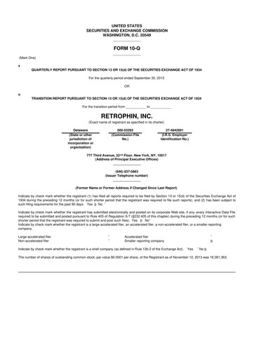 Vorschaubild Travere Therapeutics 10-Q Quartalsbericht 2013 