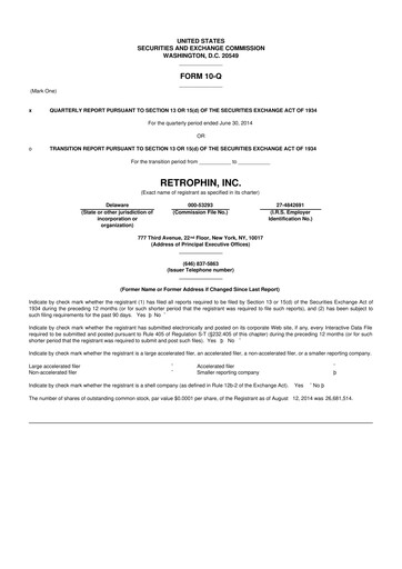 Vorschaubild Travere Therapeutics 10-Q Quartalsbericht 2014 
