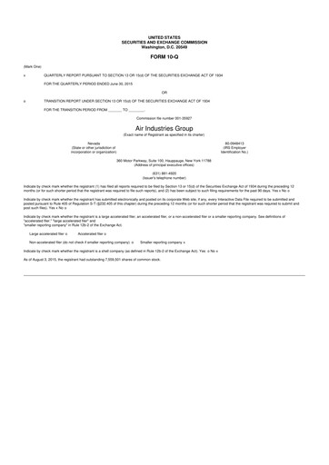 Thumbnail Air Industries Group 10-Q Quarterly Report FY2015 