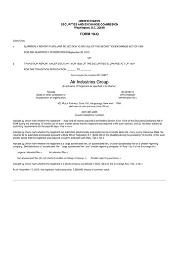 Thumbnail Air Industries Group 10-Q Quarterly Report FY2015 