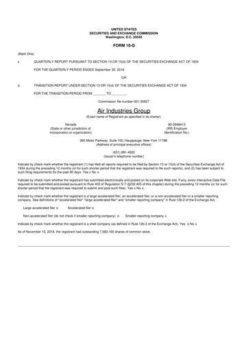 Thumbnail Air Industries Group 10-Q Quarterly Report FY 