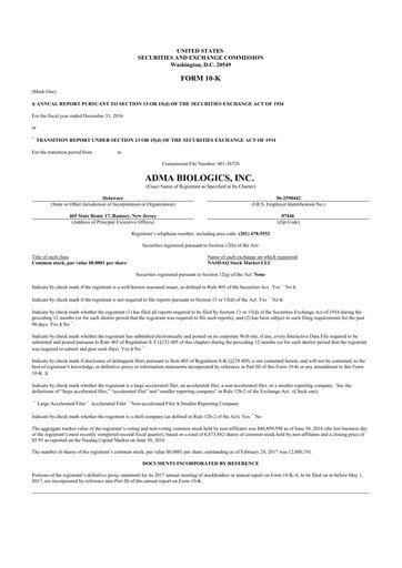 Thumbnail ADMA Biologics
 10-K Annual Report 2016