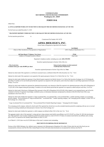 Thumbnail ADMA Biologics
 10-K Annual Report 2018