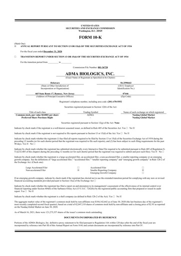 Thumbnail ADMA Biologics
 10-K Annual Report 2020