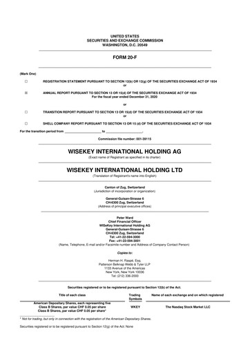 Miniature WISeKey International 20-F Rapport annuel 2020