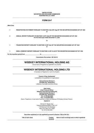 Miniature WISeKey International 20-F Rapport annuel 2021