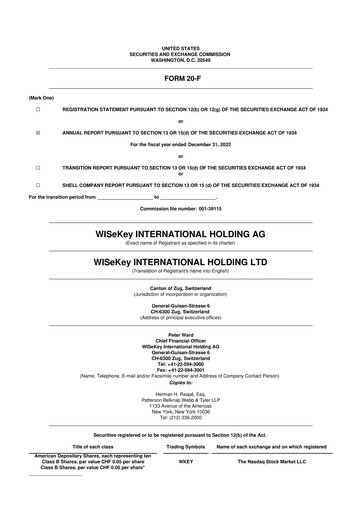 Miniature WISeKey International 20-F Rapport annuel 2022