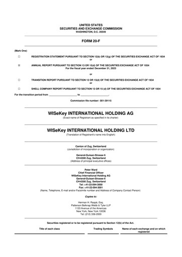 Miniature WISeKey International 20-F Rapport annuel 2023