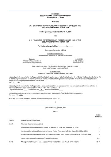 Thumbnail Gibraltar Industries
 10-Q Quarterly Report FY 