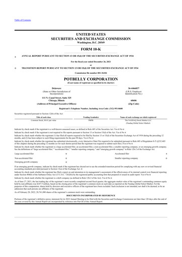 Thumbnail Potbelly Corporation 10-K Annual Report 2021
