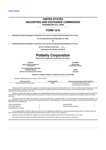 Thumbnail Potbelly Corporation 10-Q Quarterly Report FY2024 