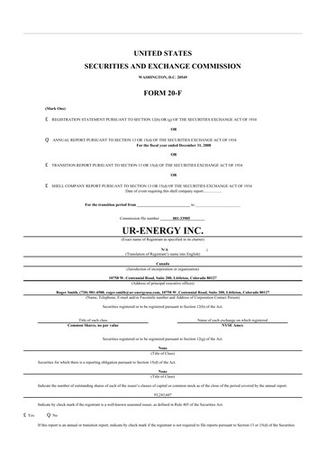 Thumbnail Ur-Energy 20-F Annual Report 