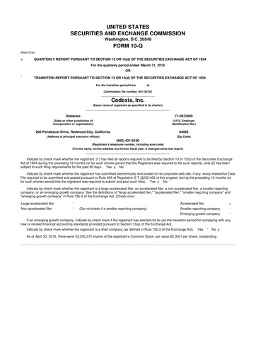 Thumbnail Codexis
 10-Q Quarterly Report FY2018 