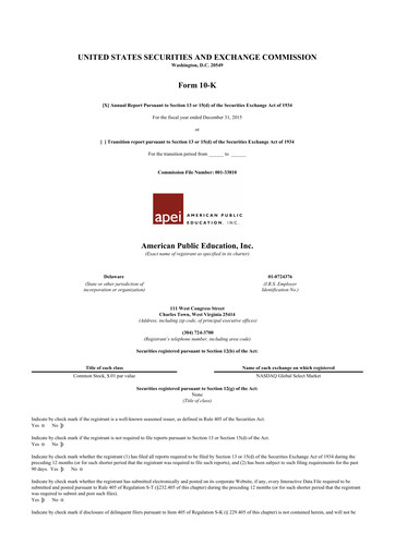 Vorschaubild American Public Education 10-K Jahresbericht 2015