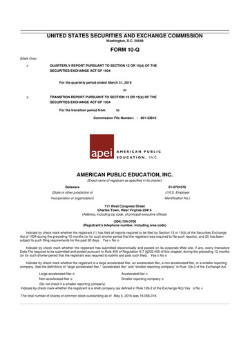Thumbnail American Public Education 10-Q Quarterly Report FY2016 