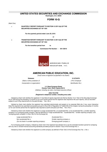 Thumbnail American Public Education 10-Q Quarterly Report FY2018 