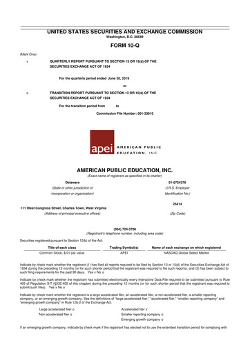 Thumbnail American Public Education 10-Q Quarterly Report FY2019 