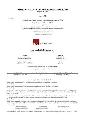 Vorschaubild American Public Education 10-K Jahresbericht 2019