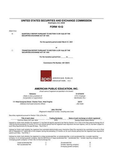 Thumbnail American Public Education 10-Q Quarterly Report FY2021 