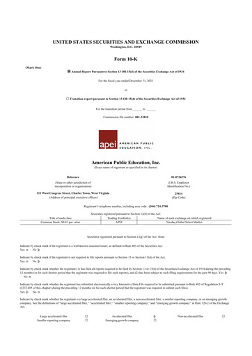 Vorschaubild American Public Education 10-K Jahresbericht 2021