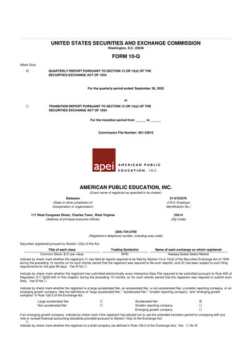 Thumbnail American Public Education 10-Q Quarterly Report FY2022 