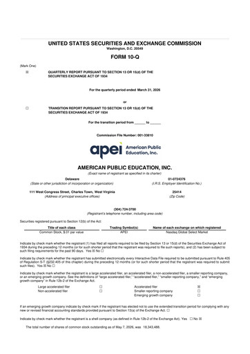 Vorschaubild American Public Education 10-Q Quartalsbericht  