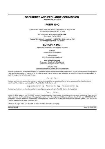 Thumbnail SunOpta 10-Q Quarterly Report FY 