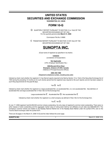Thumbnail SunOpta 10-Q Quarterly Report FY 