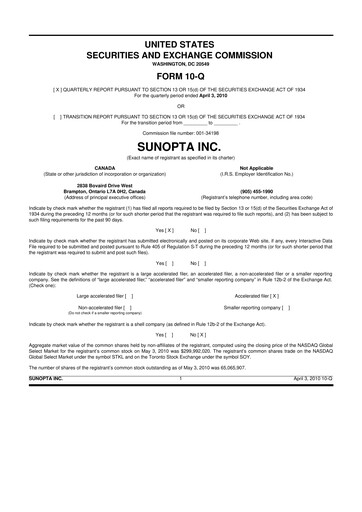Thumbnail SunOpta 10-Q Quarterly Report FY 