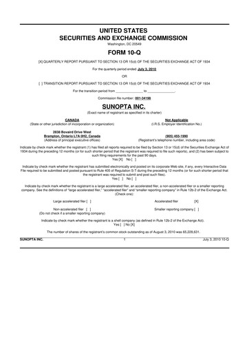 Thumbnail SunOpta 10-Q Quarterly Report FY 