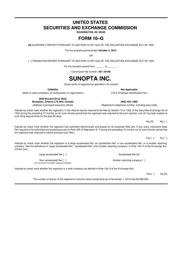 Thumbnail SunOpta 10-Q Quarterly Report FY 