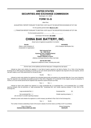 Thumbnail CBAK Energy Technology 10-Q Quarterly Report FY 