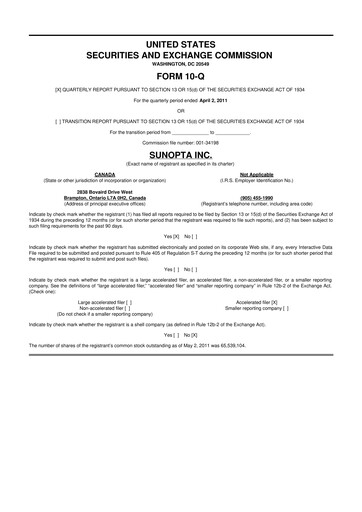 Thumbnail SunOpta 10-Q Quarterly Report FY 