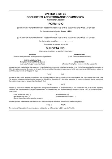 Thumbnail SunOpta 10-Q Quarterly Report FY2011 