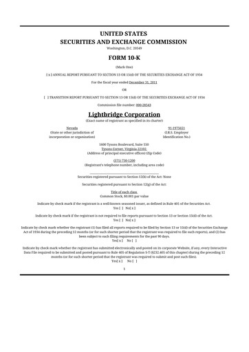 Thumbnail Lightbridge Corporation 10-K Annual Report 2011