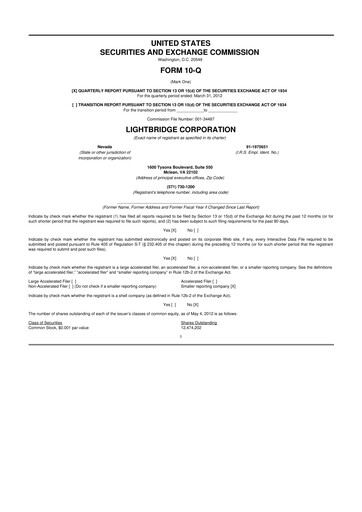 Vorschaubild Lightbridge Corporation 10-Q Quartalsbericht 2012 