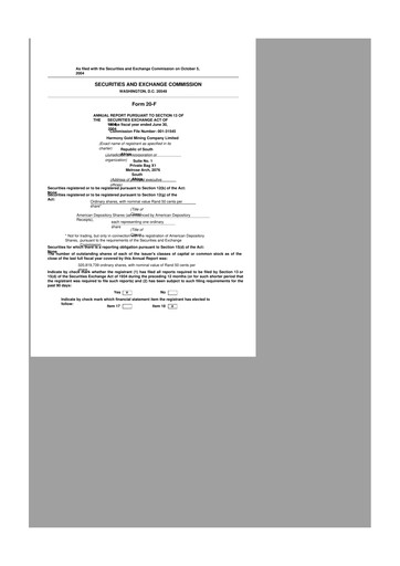 Thumbnail Harmony Gold 20-F Annual Report 