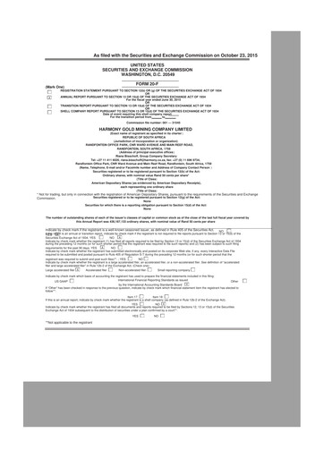 Thumbnail Harmony Gold 20-F Annual Report 