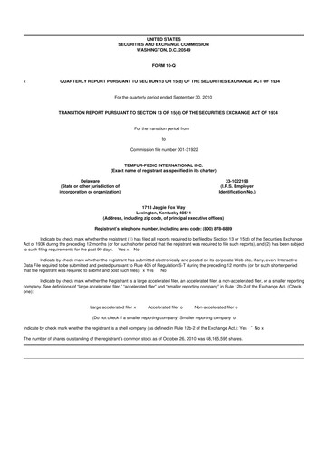 Thumbnail Somnigroup International 10-Q Quarterly Report FY2010 