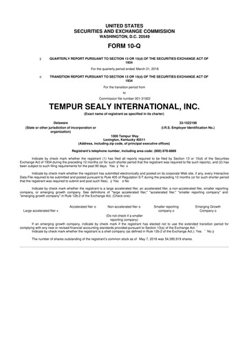Thumbnail Somnigroup International 10-Q Quarterly Report FY2018 