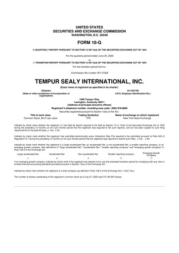 Thumbnail Somnigroup International 10-Q Quarterly Report FY2022 