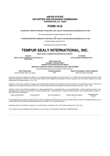 Thumbnail Somnigroup International 10-Q Quarterly Report FY2022 