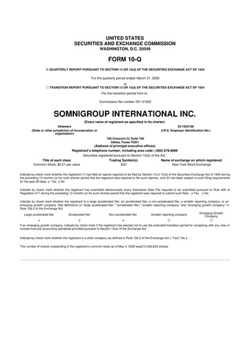 Thumbnail Somnigroup International 10-Q Quarterly Report FY 