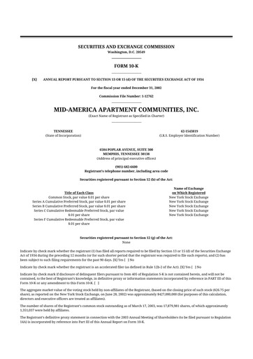 Thumbnail Mid-America Apartment Communities 10-K Annual Report 
